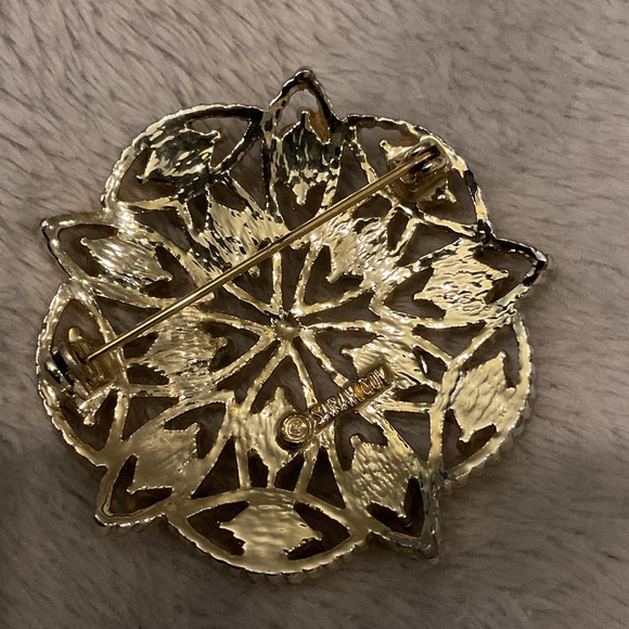 Sarah Coventry Gold Brooch with Red and Green Accents - Picture 2 of 4